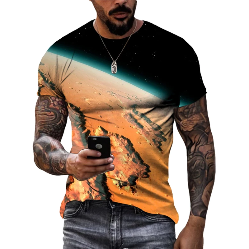 

Summer Fashion New Martian Surface graphic t shirts Trend Men Casual Scenery Pattern Tees 3D Printed Personality Streetwear Tops