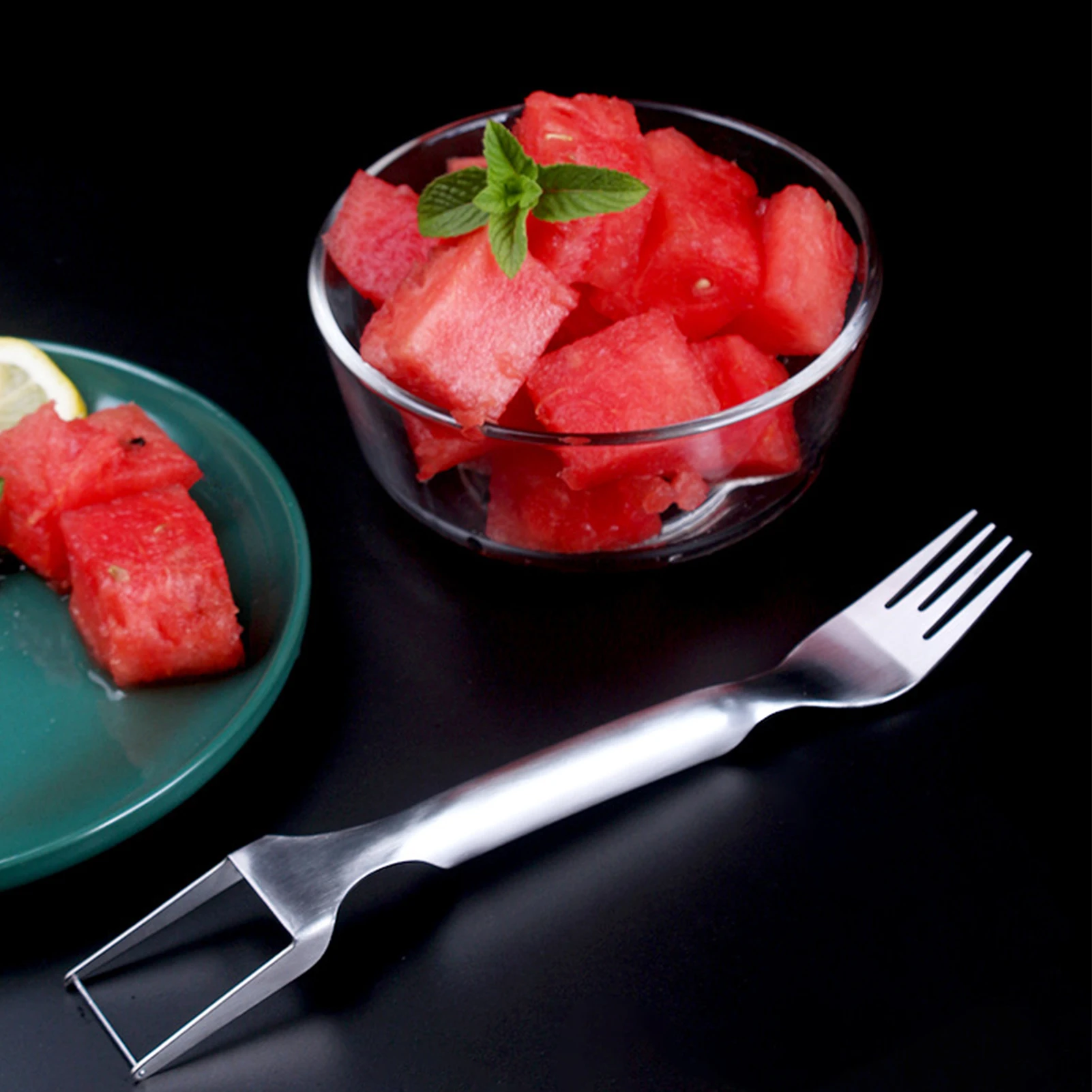 Trancheuse à fourchette neutre en acier inoxydable, coupe-fruits, outil de  coupe de melon à fourchette, gadget de cuisine, 2 en 1