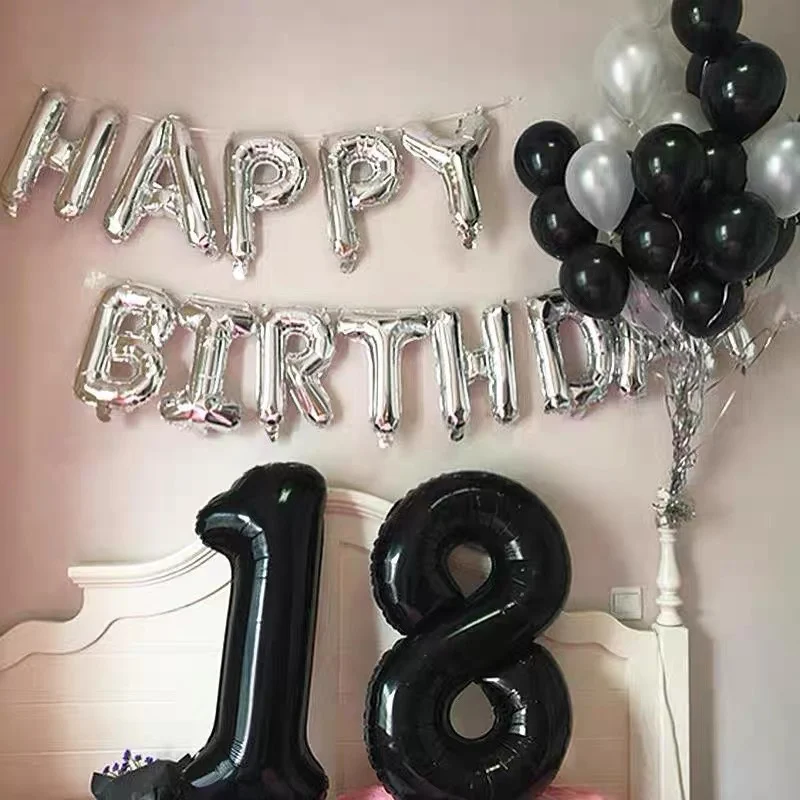 Ballon en aluminium rond noir et argenté 16e anniversaire Glitz, 18 po