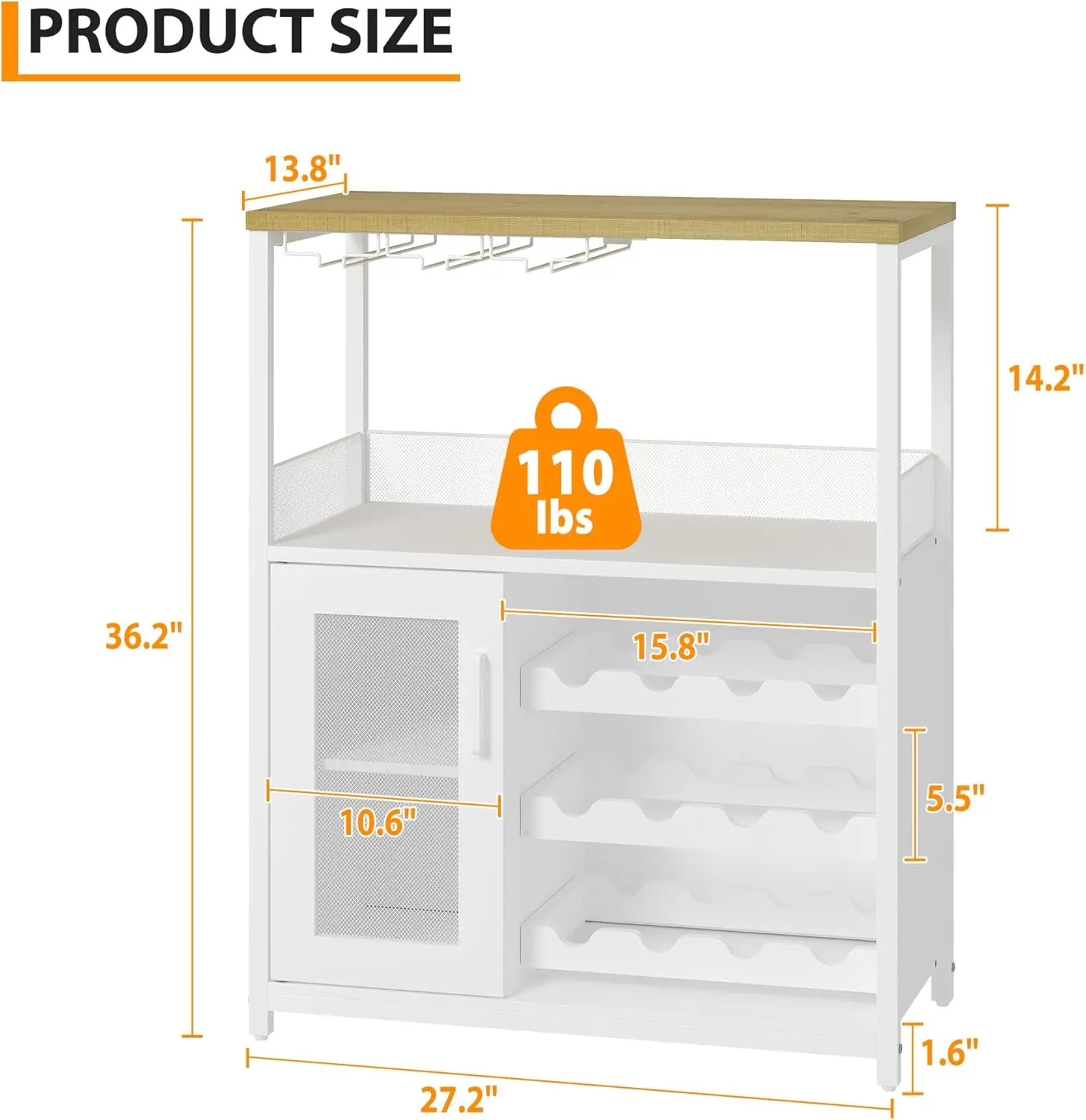 UK Bar Cabinet, Wine Rack Cabinet with Detachable Wine Rack, Adjustable Shelves Coffee Bar Cabinets with Mesh Door and Baffle De