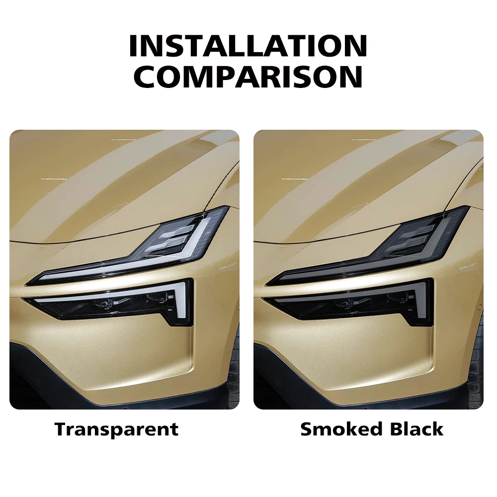 High-Gloss Smoke Black Protective Vinyl Headlight Wrap Kit - Premium Anti-Scratch TPU PPF