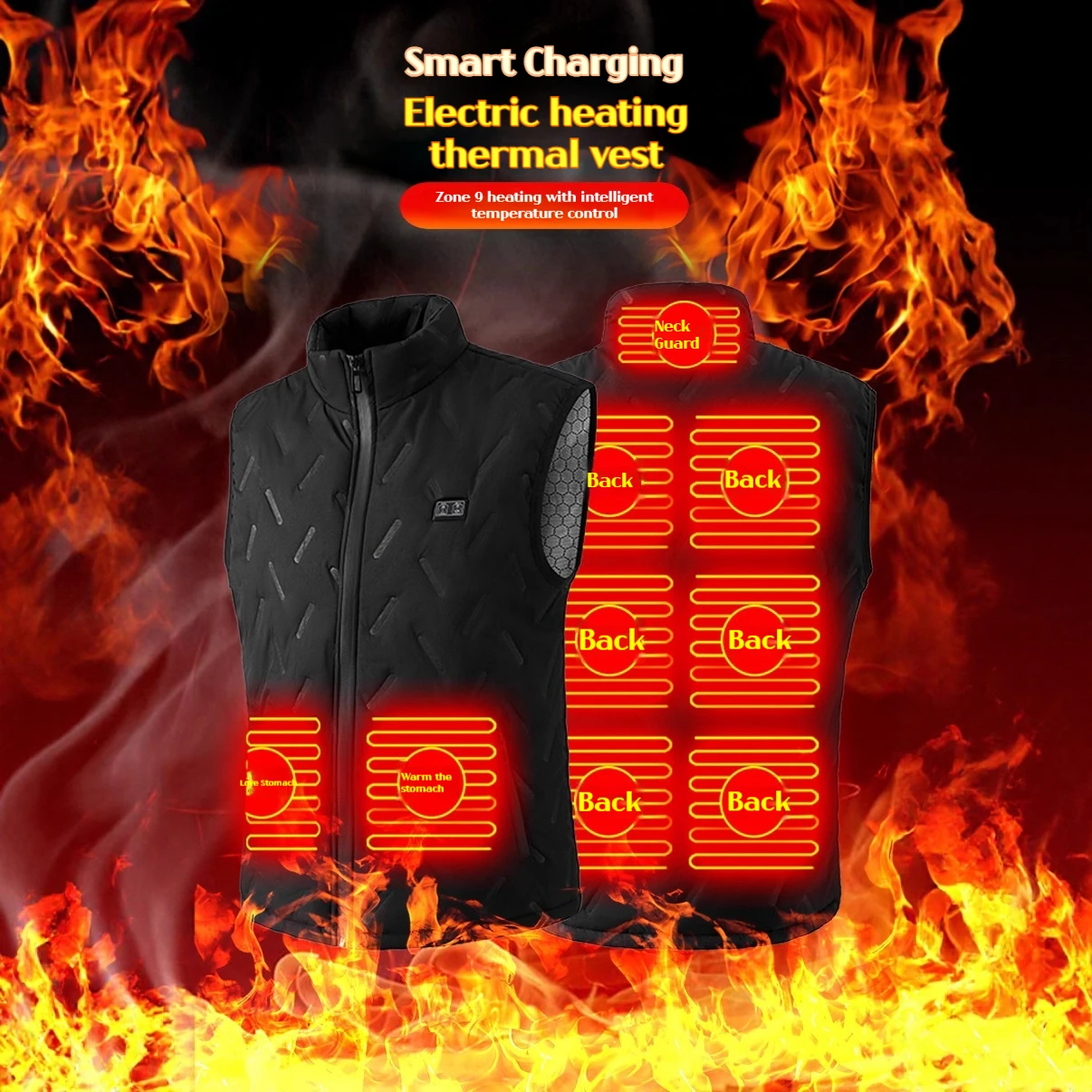 Veste chauffante électrique homme et femme 9 zones avec double commande USB pour la pêche hivernale