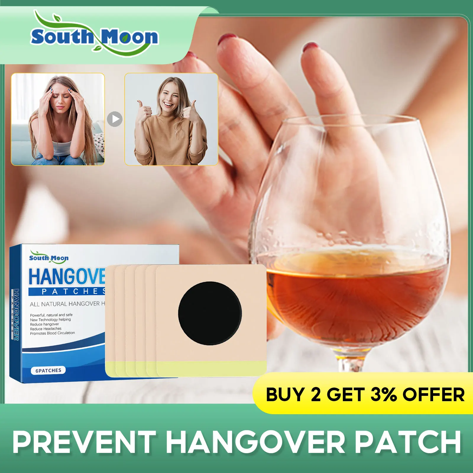 

Hangover Cures Patch Headache Vomiting Relief Alcohol Addiction Acupoint Massage Protect Liver Health Quit Drinking Plaster 6pcs