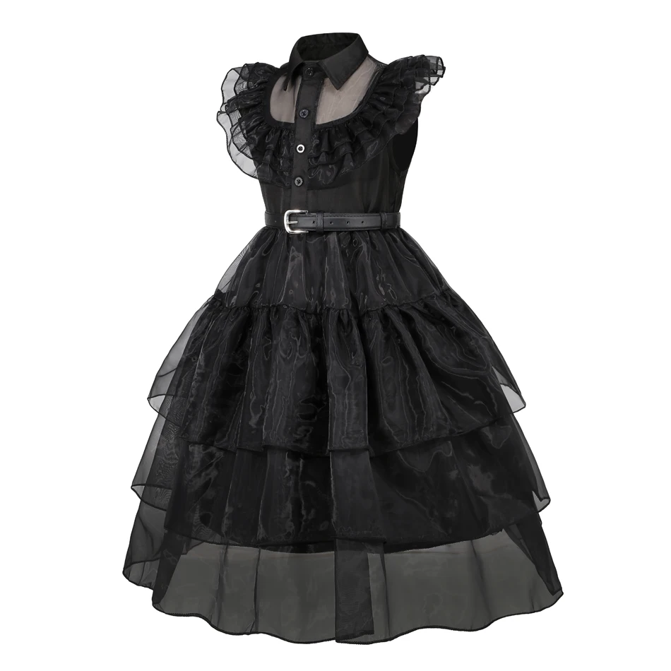 Wednesday Addams Costume Girl Kids Birthday Vestiddos Gothic Black Dress Halloween Princess Costume Girl