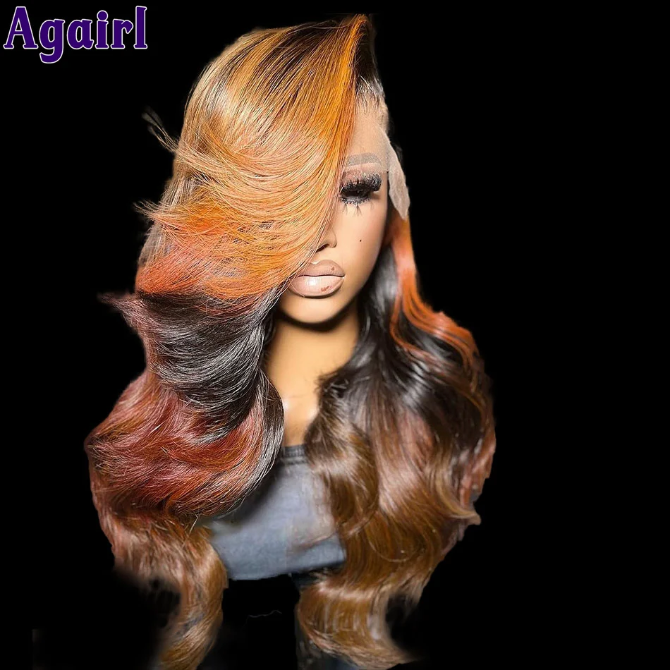 

Orange Red Brown Lace Front Wig Body Wave Human Hair Wigs For Women PrePlucked Wear Go Glueless Transparent 6X4 Lace Closure Wig