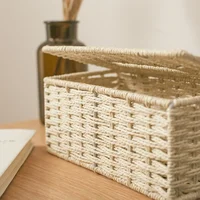 Rattan Tissue Box Vintage Napkin Holder Case Clutter Storage Container Cover Living Room Desk Decoration 2