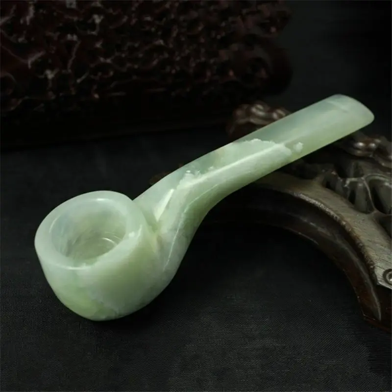 Natural Green Jade Stone Straight Pipe Smoking Tobacco Cigarette Pipes Holder 3