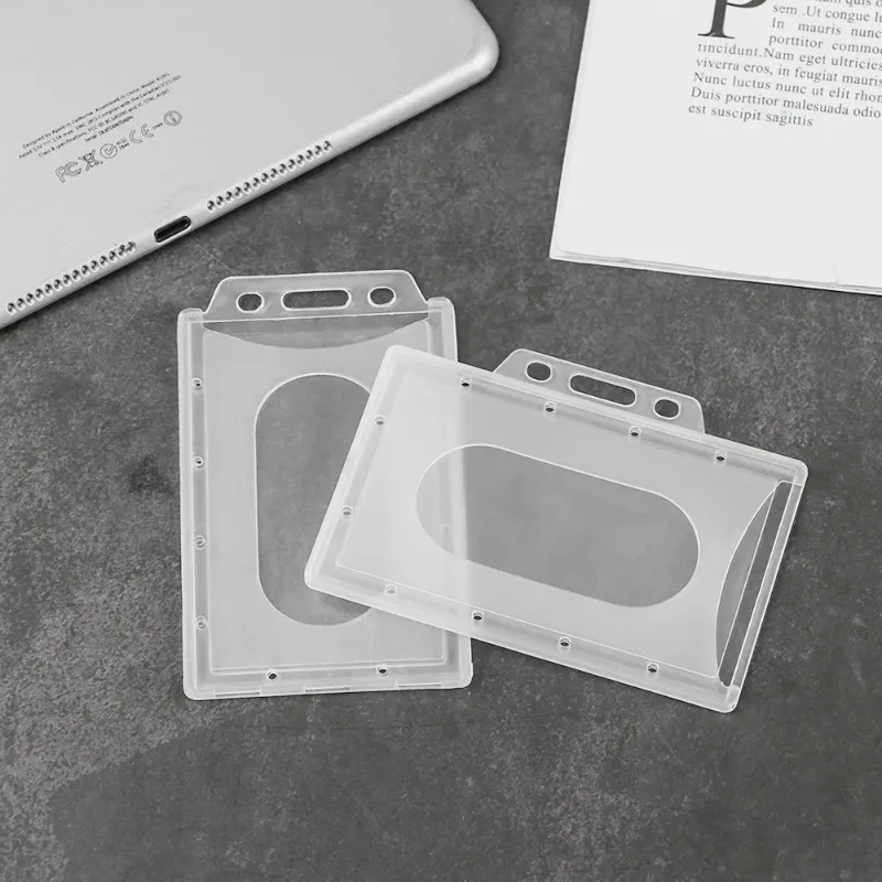Transparent PVC ID Card Holder Business Photocard Cover Protector Stationery Organizer Clip Holders Card Sleeve Home Office