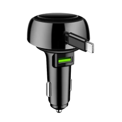 High - Power 66W Fast Charging Car Charger with Retractable Type C Cable - Black