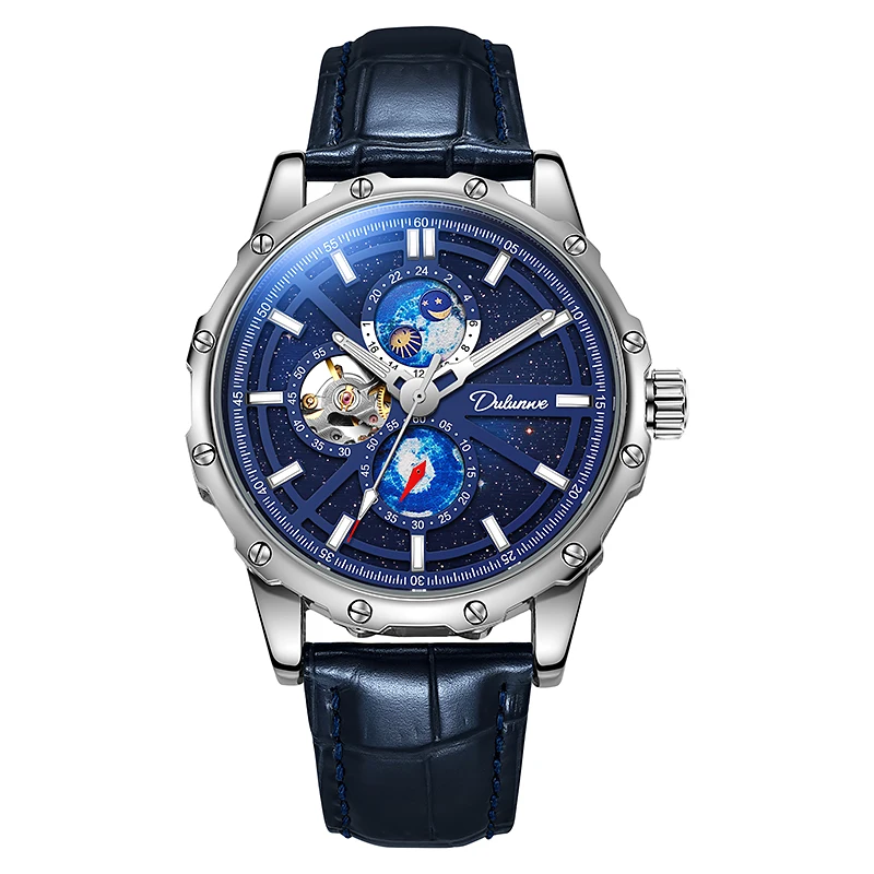Orologio Uomo Meccanico Automatico A Scheletro - Quadrato In Acciaio Inox Con Cinturino In Pelle - Impermeabile 3 ATM - Regalo Di Compleanno - 5