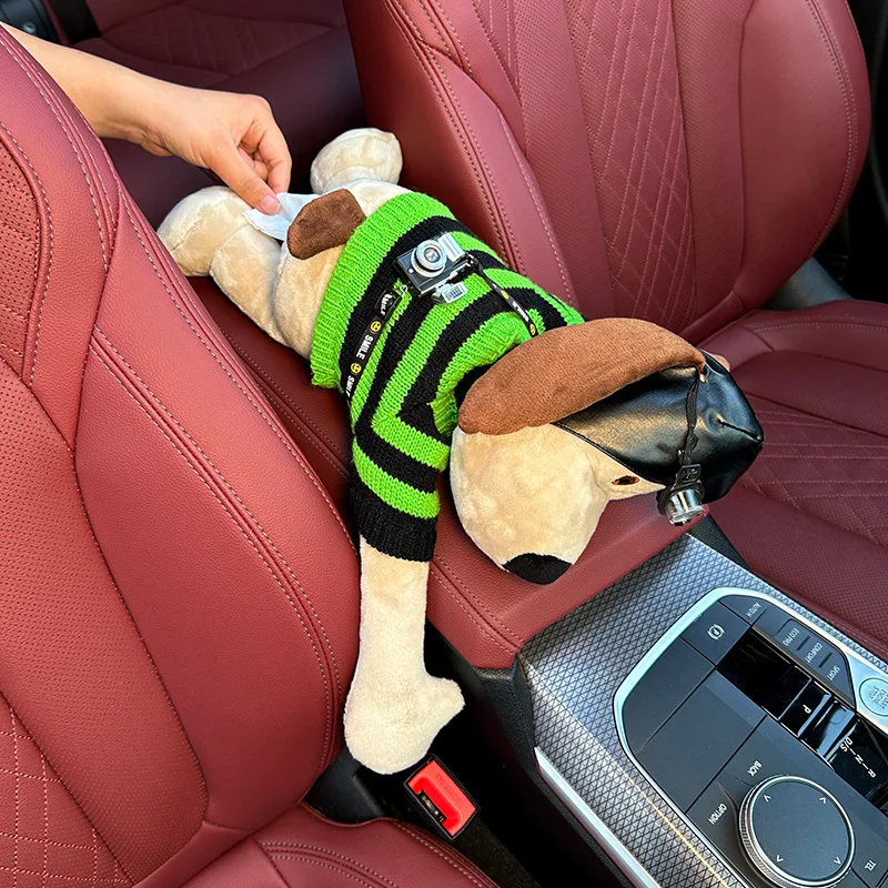 Puppy Car Tissue Holder Cute Plush Dog Doll Seat Back Hanging Armrest Box Paper Drawer Storage Bag Interior Decoration Cartoon