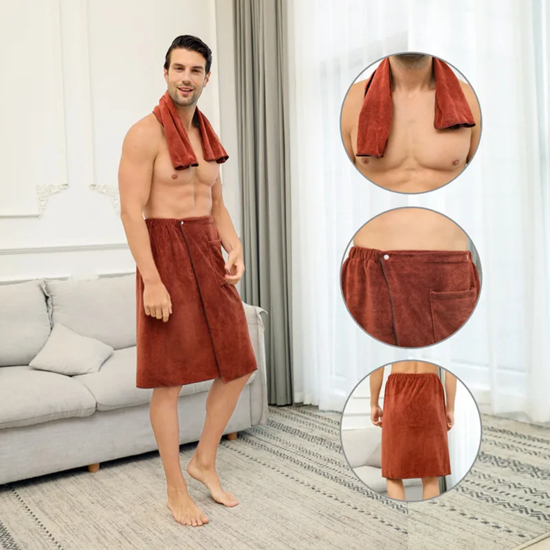 Men can wear soft micro-fiber bath towel with pocket bathrobe shower bag sauna room swimming holiday spa beach towel 2