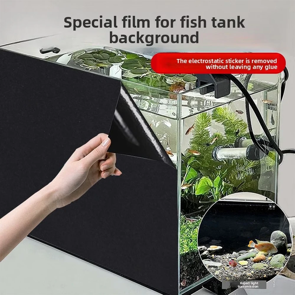 Sleek Black Static Cling Aquarium Background - Removable Waterproof PVC Decor Film