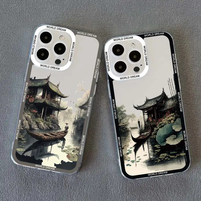 Vintage Ink and Wash Landscape Clear Phone Case Cover
