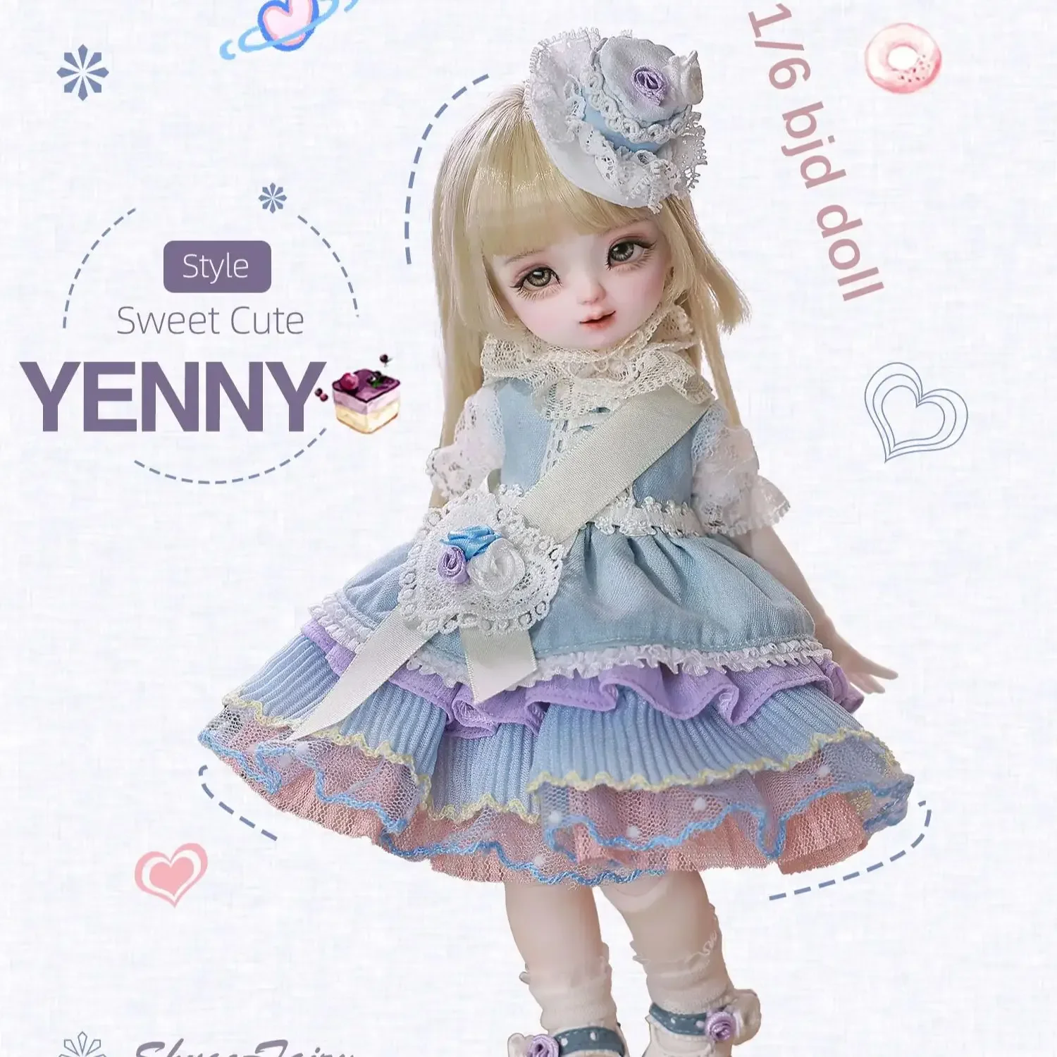 ShugaFairy Yenny 1/6 Bjd Doll Blue White Dopamine Retro Sweet Cute Fullset Sphere Joint Bjd Clothes 30cm Bjd Fairy Anime Figures