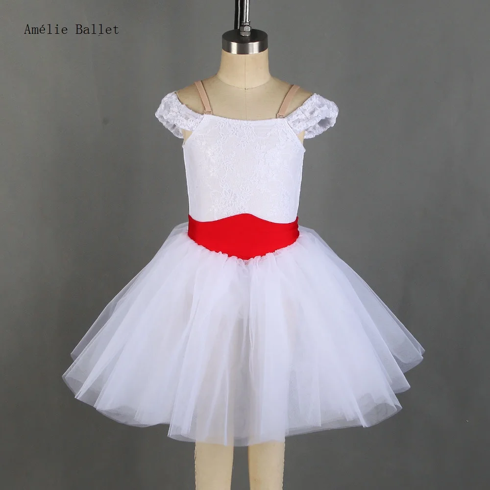 

21259 Off The Shoulder White Lace Spandex Bodice with White Tulle Tutu Skirt for Girls & Women Stage Performance Dance Dress