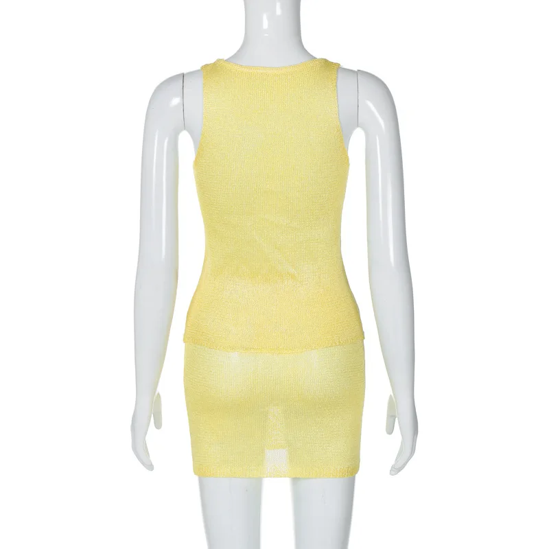 Knit Sweater 2 Piece-Set Mini Skirt For Women Pullover Sleeveless Fashion Sexy Top And Skirt Sets Solid Knitwear Outfits