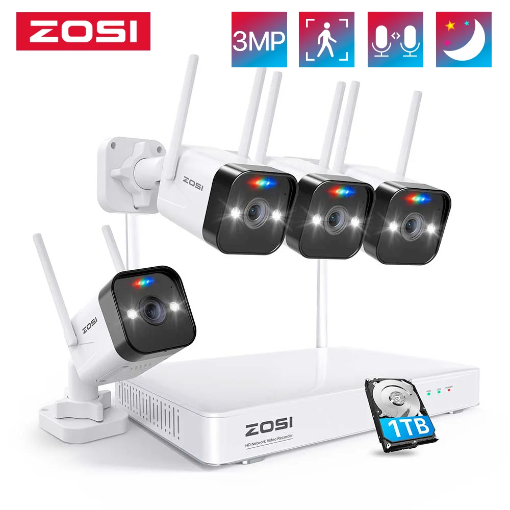 Zosi W4 Pro 3mp Wifi System 8ch 2k Surveillance Nvr 4pcs 3mp Hd Wifi Ip