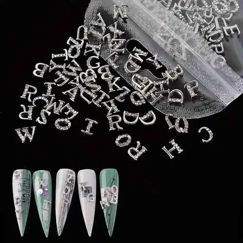 Luxury Rhinestone Letter Nail Art Decorations Set (26 Pieces)