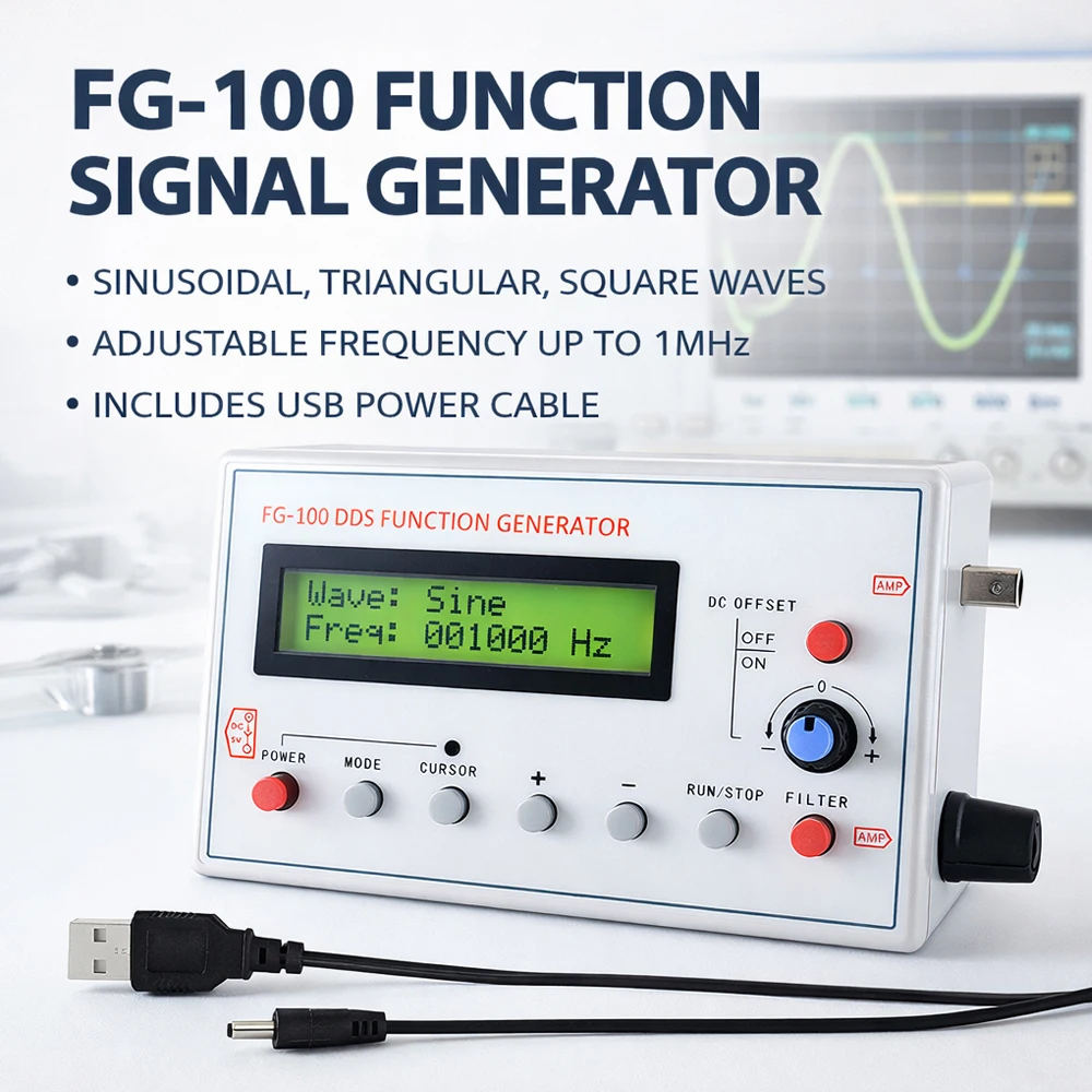 Enhanced DDS Function Signal Generator, 1Hz-500kHz, Multi-Waveform Output, USB Powered Frequency Tester