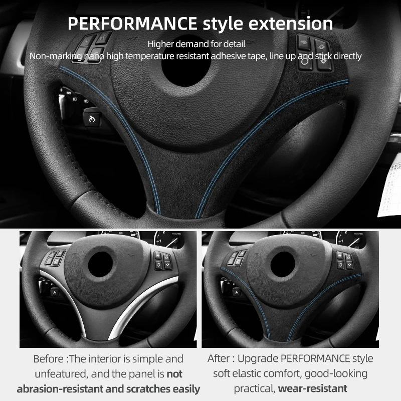 BMW E90 E92 E93 시리즈 3 Alcantara 자동차 인테리어 스티어링 휠 패널 트림 성능 스티커 튜닝 액세서리로 제작