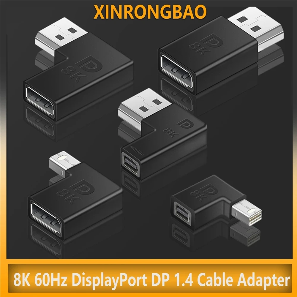 8K 60Hz DisplayPort dp cable adapter 1.4 Cable Adapter 90 Degree 4K 144Hz Display Port Male to Mini Displayport PC computer Female Converter
