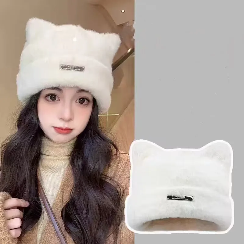 Autumn and Winter Women's Cute Bear Hat Warm Ear Protection Cap Fashion Ear Protection Cap Hundred with Head Cap