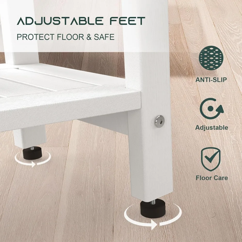 Shower Bench for Inside Shower - White Shower Stool Waterproof - Spa Bathroom Seat Chair with Handle, Storage Shelf, Adjustable 5