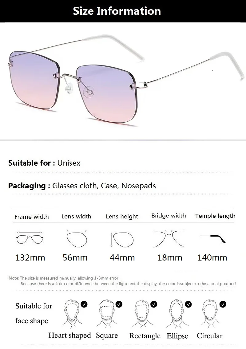 Aimee Women's Rimless Square Screwless Titanium Sunglasses 742366 Image 3