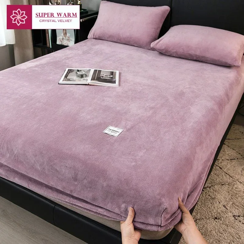 Drap-housse élastique en peluche doux et chaud, housse de matelas en molleton de corail moelleux, linge de lit Double de luxe pour Couple d'hiver