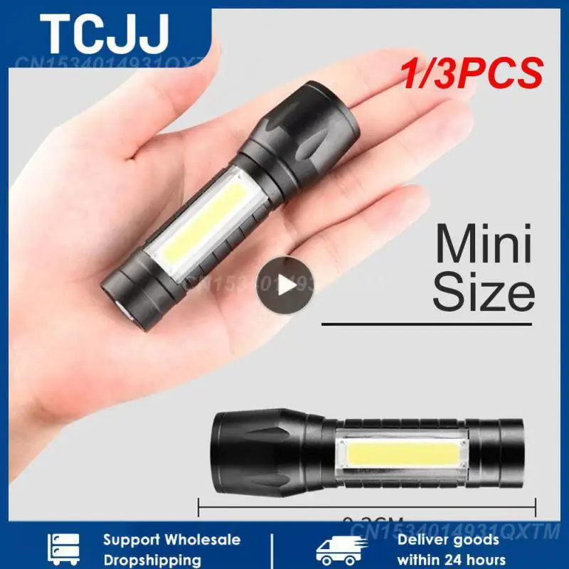 

1/3PCS Zoom Mini Led Flashlight XP-G Q5 Flash Light Lantern Portable rechargeable Glare COB Flashlight Outdoor Camping