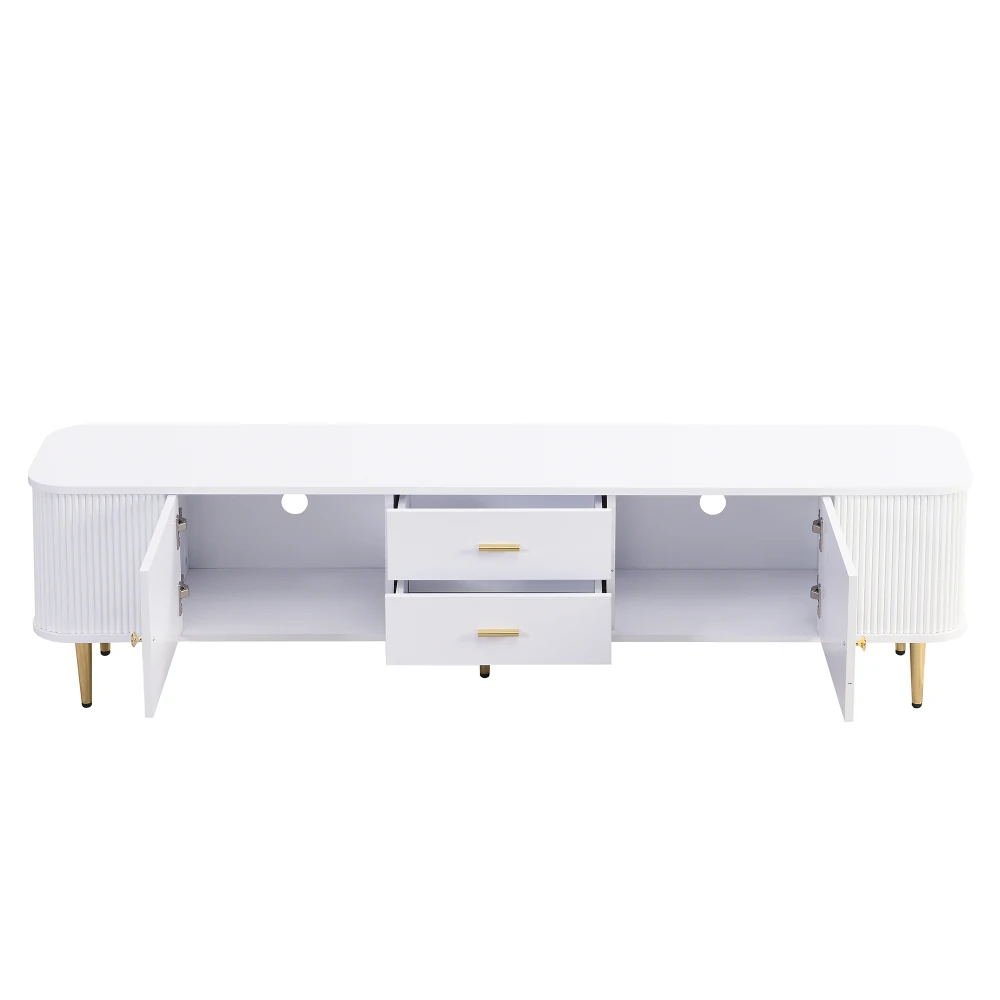 TV-Schrank mit Schubladen, gewellte Seiten, goldene Griffe und Beine für Wohnzimmer, gebogene Ecken, 170 cm Länge – Detail 27