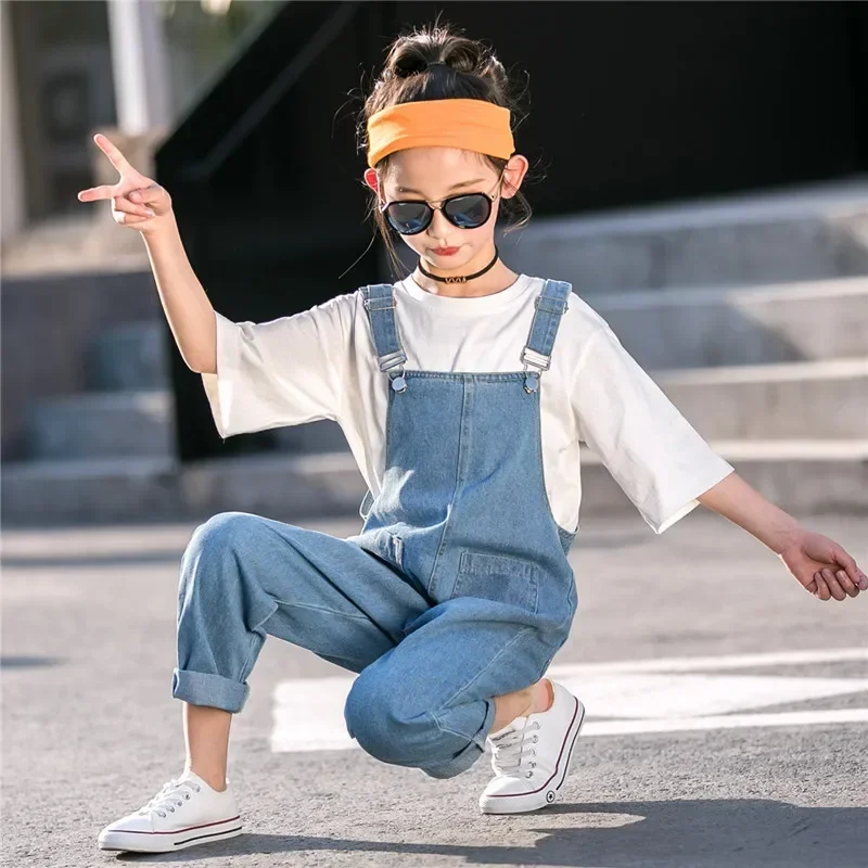 

Girls Denim Overalls Children Cowboy Suspender Pants Kids Jumpsuit Girl Jeans Trousers Spring Autumn 4to14
