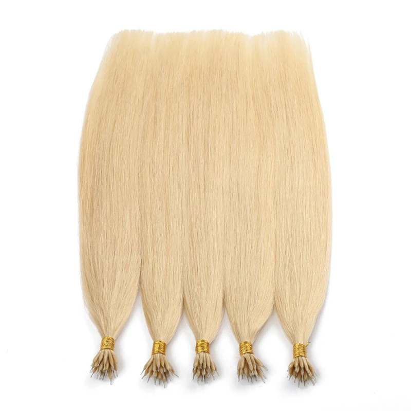 Ombre Straight Nano Ring Links Human Hair Extensions 100 Pieces For Women 12inch-30inch #613 #27 Remy European Micro Beads Hair