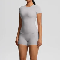 2PCS Yoga Set Gym Clothes Sportswear With Pocketed Yoga Suits For Women Fitness Short Sleeve Crop Top Tracksuits Sports Bra Gym - Image 5