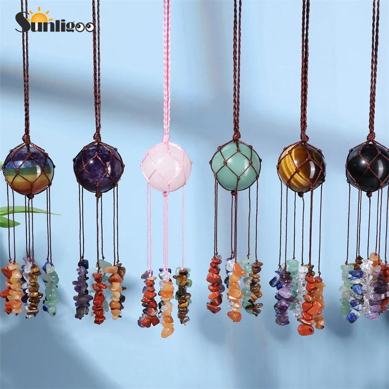 

Sunligoo, веревочная обмотка, драгоценный камень, круглая искусственная кожа, Хрустальная чакра, кисточка, комнатное настенное окно, украшение для дома и автомобиля