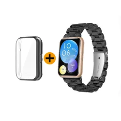 Dual Function Protector Case with Transparent Resin Strap for Huawei Watch Fit 2 (3 black)