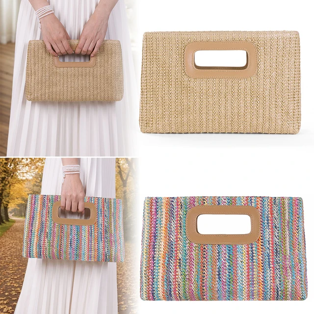 Raffia Top Handle Clutch Hasp Bag
