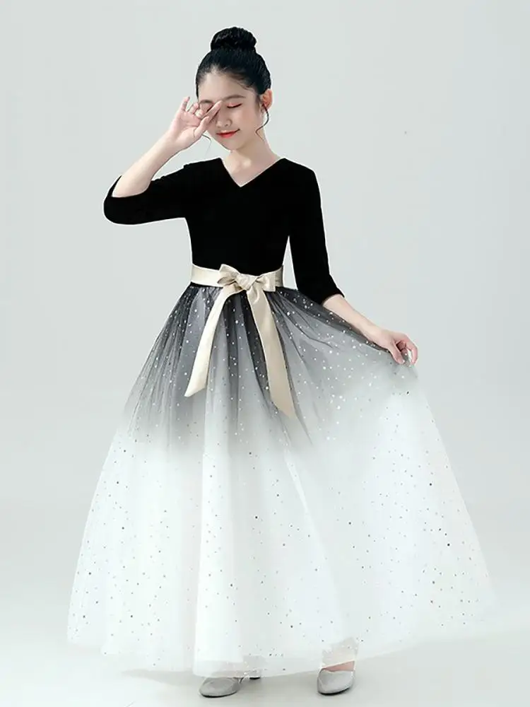 

2024 Piano Performance Dress for Girls Kids Elegant Hostess Dresses Formal Occasions Clothes for Children Teenage Girl Vestidos