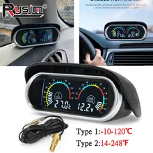 12V/24V 2 in 1 자동차 트럭 LCD 게이지 수온계 + 전압계 (1/8 NPT 온도 센서 포함) 자동차용 수온계