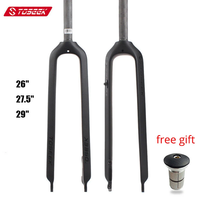 Toseek 26/27.5/29" Carbon Road Fork Mountain Bike Fork Rigid Straight Disc Brake 28.6mm (11/8