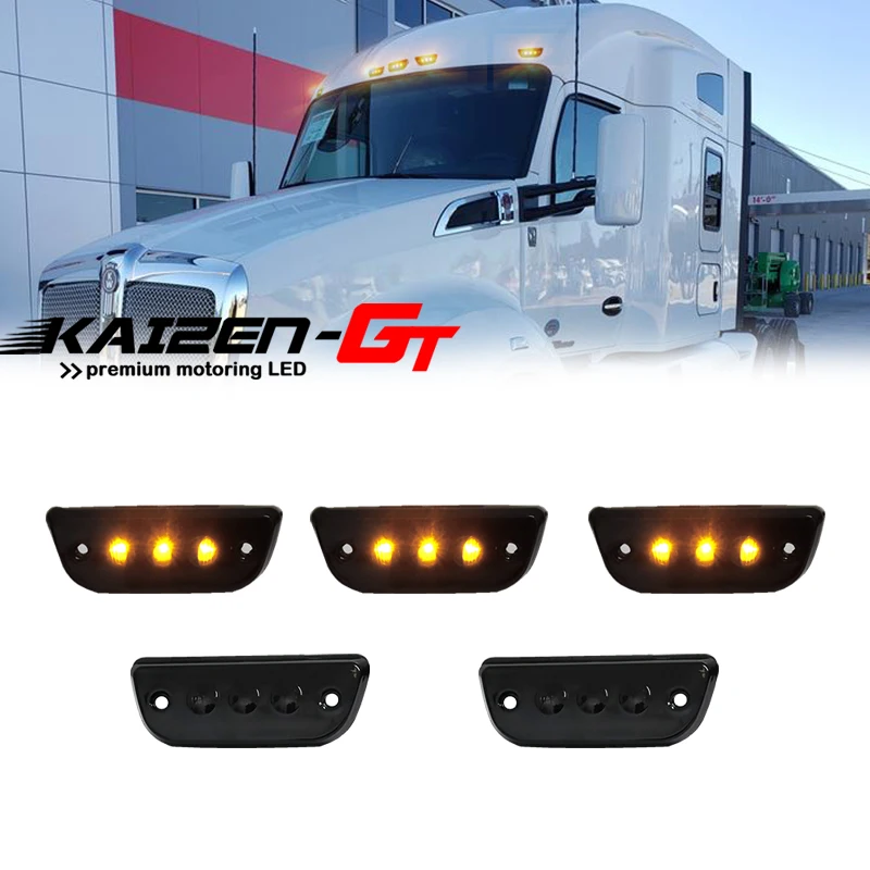 

Amber LED Front Raised Cab Rooftop Clearance Marker Lights For 2015-2020 Kenworth T680 T770 T880 & For 2015-2020 Peterbilt 579