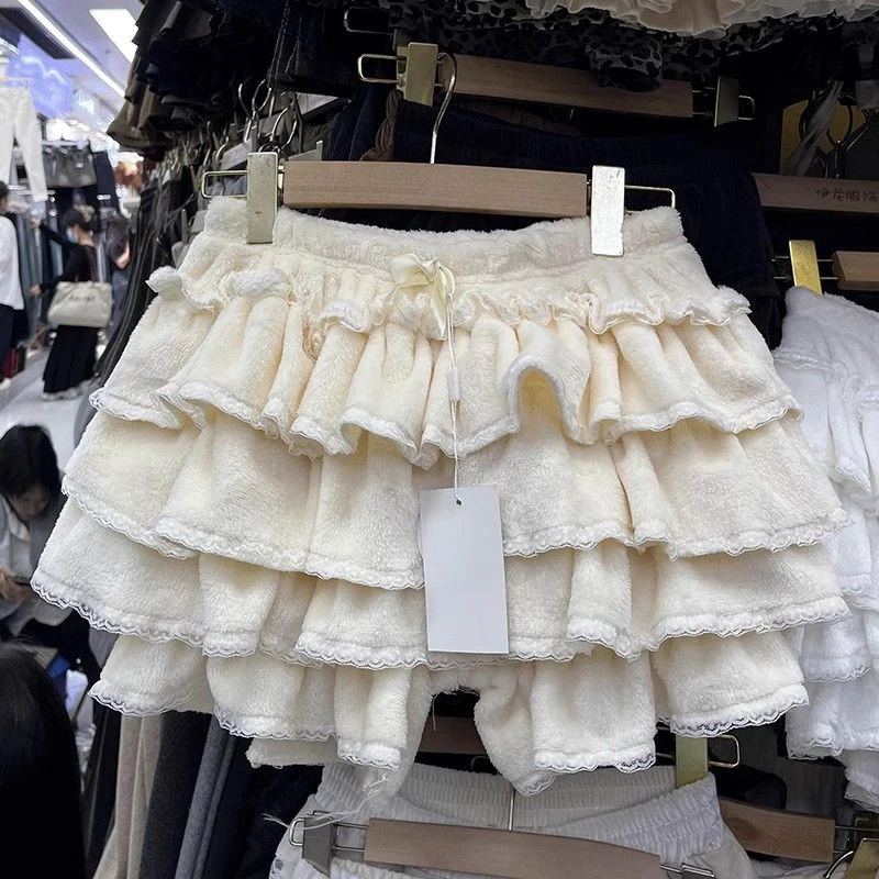 Pink Kawaii Women Dance Skirts Japanese Sweet Lolita Lace Splicing Female Puffy Skirts Y2K High Waist Ruffle Ladies Mini Skirts 2