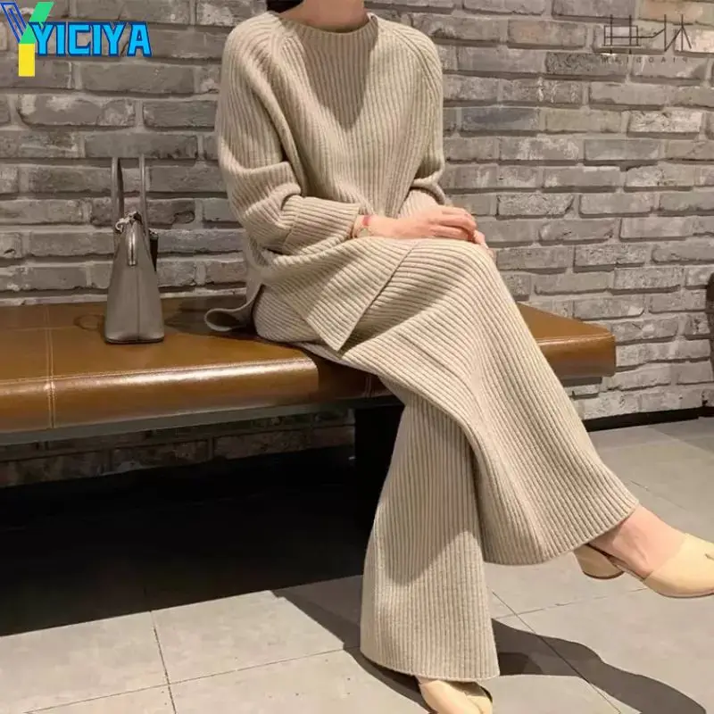

YICIYA pant sets Knitted two piece set for women casual korean fashion Ladies sweater pulovers Knit Trousers sets womens 2 piece