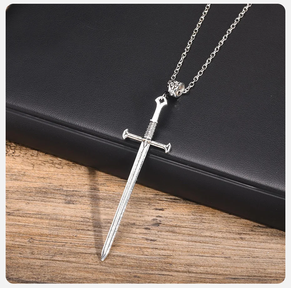 Vnox Herren Punk Rock Schwert Kreuz Anhänger Halsketten, Retro Gothic Lange Messer Halskette Hip Hop Schmuck für Frauen Teenager – Detail 5