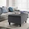 Simplihome Harrison 34 Inch Wide Transitional Rectangle Small Coffee Table Storage Ottoman In Slate Grey Linen Look Fabric, 2