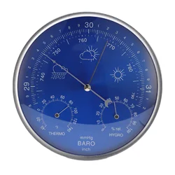 Enhanced Indoor/Outdoor Aluminum Alloy Weather Station - Easy to Read Thermometer, Barometer, and Hygrometer Wall Display (Blue)