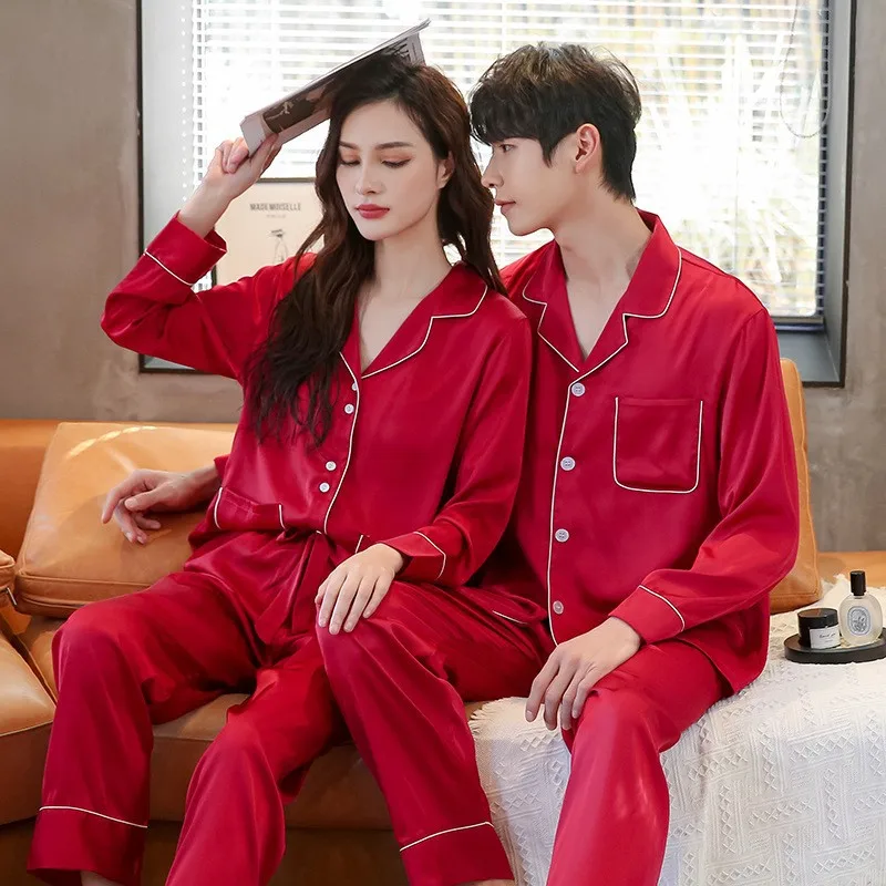 

Атласная пижама для пар, Женская домашняя одежда, комплекты пижам, свадебная Мужская Ночная рубашка