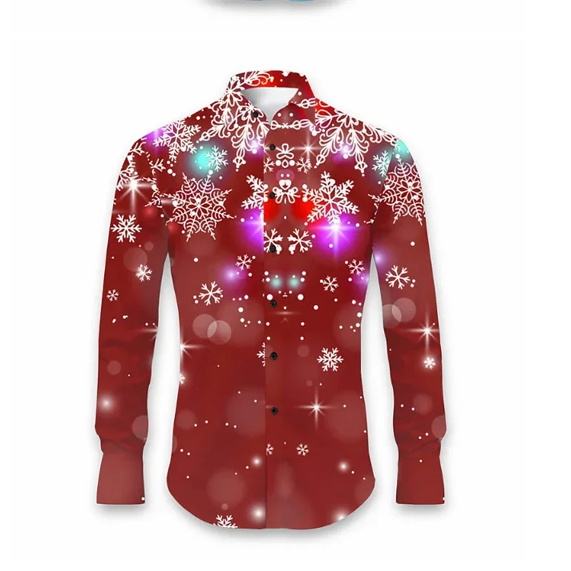 thumbnail image 1 of Camisa de moda para hombre 2024 con solapa de manga larga, estampado de alce, fuegos artificiales, coloridos y transparentes, suaves y cómodas, para hombre, tallas grandes, 1 of 5