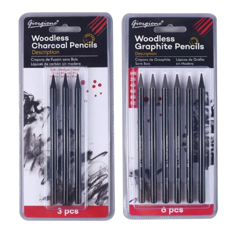 

Non-wood Graphite and Charcoal Sketching Pencil Set Drawing Art Supplies for DIY Art Students Hobbyist Beginner 3/6 PCS
